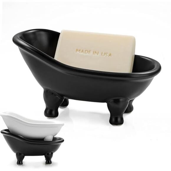 Black Ceramic Mini Bathtub Soap Dish Small Planter Makeup Organizer Holder - Picture 7 of 7
